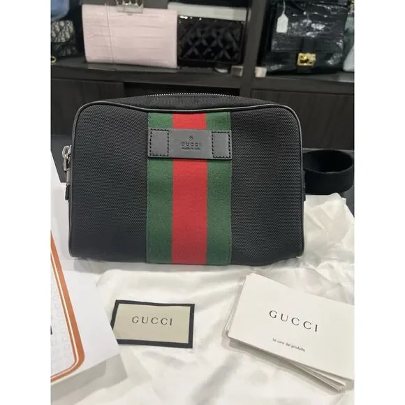 Gucci Techno Web Stripe Belt Bag W/Duster & Authenticity Retail $1400